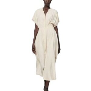 ZARA Cream Button Down Wrinkle Look‎ Rustic Dress Size Small